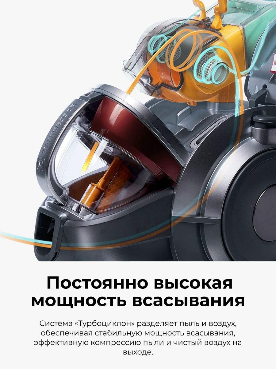 Пылесос LG VC73189NHTS - циклонный пылесос с компрессором Kompressor, HEPA 14, 380 Вт всасывания, 4х уплотнение пыли, 1,2 л, ручное управление — фото 1