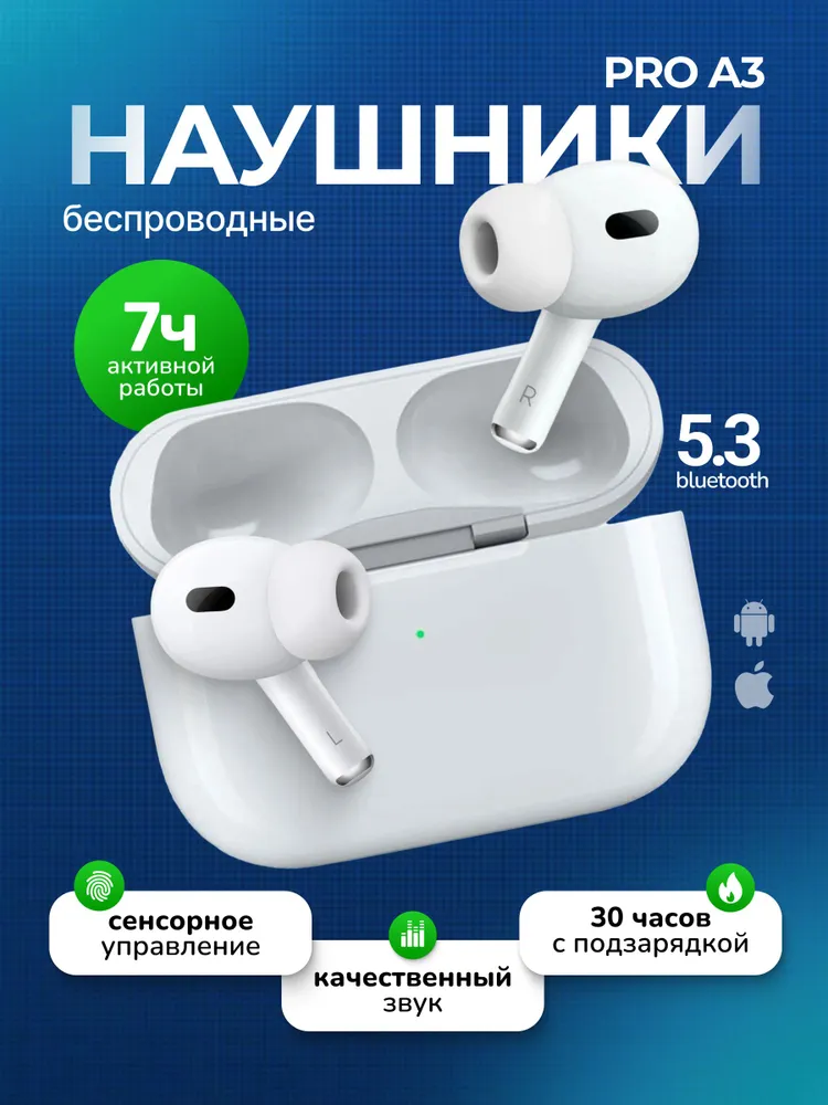 Беспроводные наушники Airpods Pro, активное шумоподавление, сенсорное управление