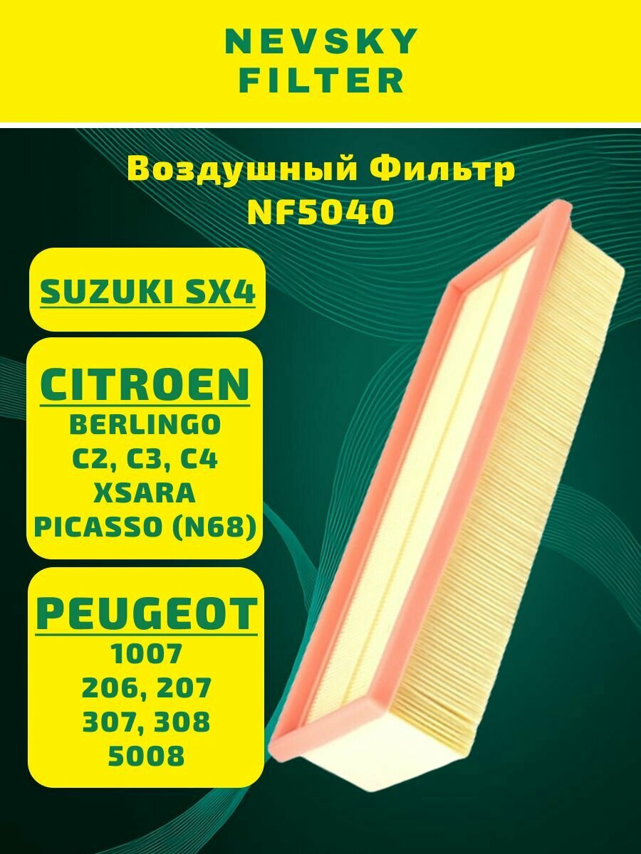 Фильтр воздушный NF5040 Citroen Ситроен BERLINGO, С2, С3, С4, Peugeot Пежо 206, 207, 307, 308, 3008, PARTNER, Suzuki Сузуки LIANA, SX4 / 1378073J00