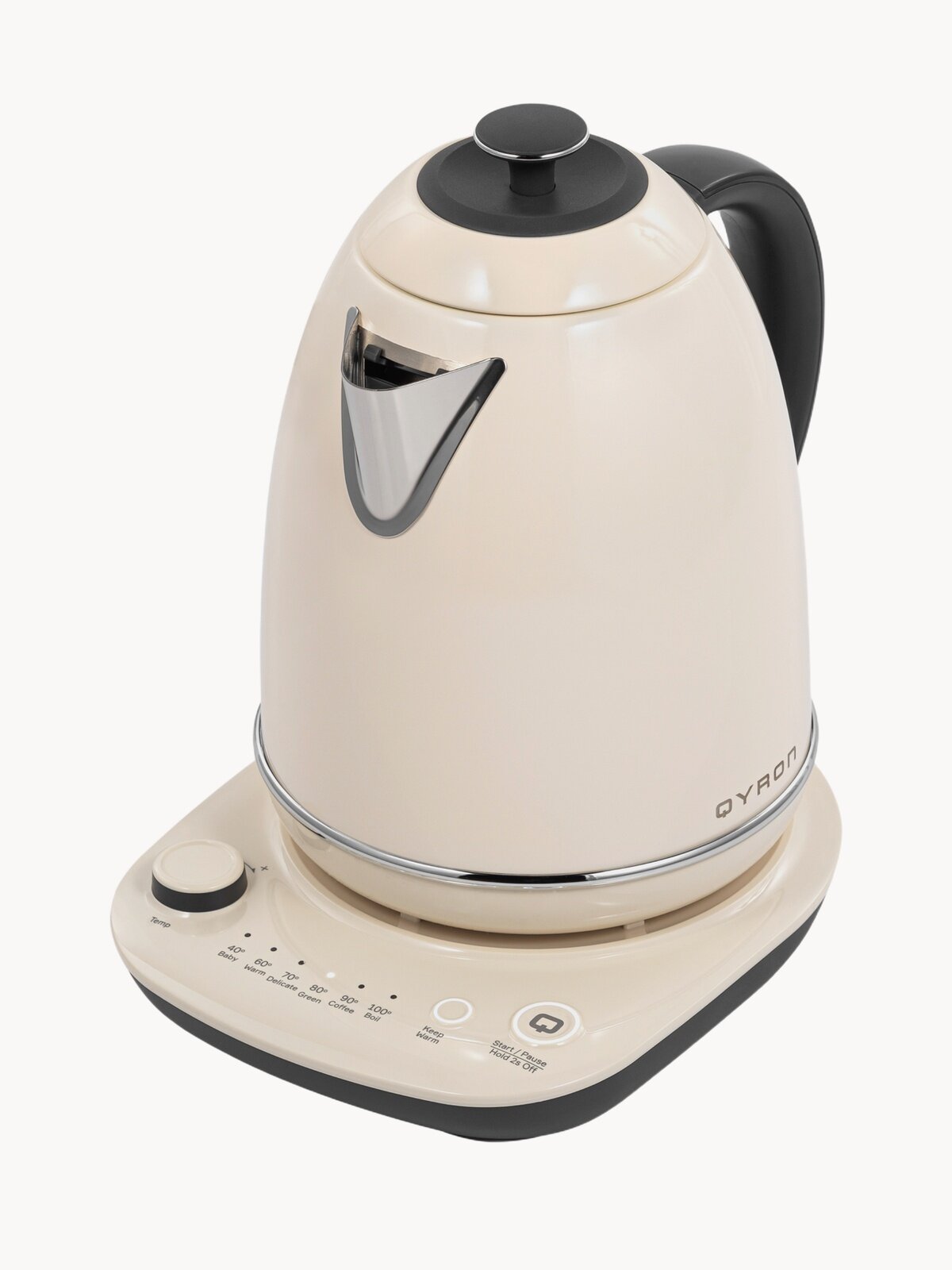 Чайник QYRON KS605 бежевый, 1,7 л, нержавеющая сталь, поддержание тепла, умная база-подставка