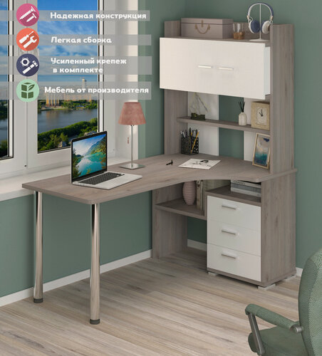 Изображение товара Стол компьютерный Мэрдэс СР-133-160 нбе-прав Нельсон/Белый с надстройкой