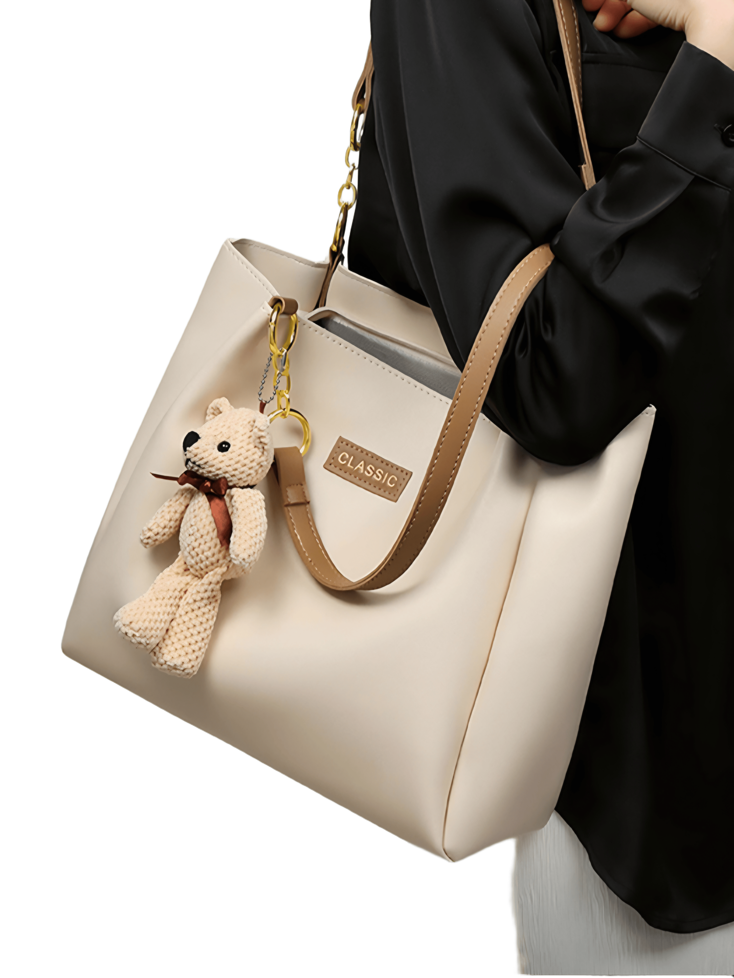 Сумка тоут VINEY из натуральной кожи, VINEY, фактура матовая, светло-бежевый — фото 1