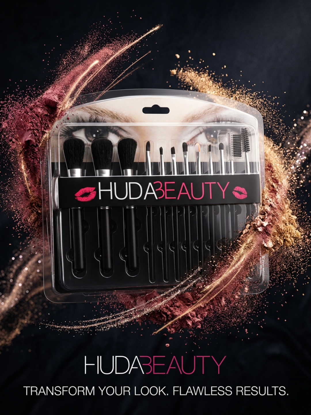 Набор кистей для макияжа HudaBeauty, 12 шт, в чехле, для лица и глаз