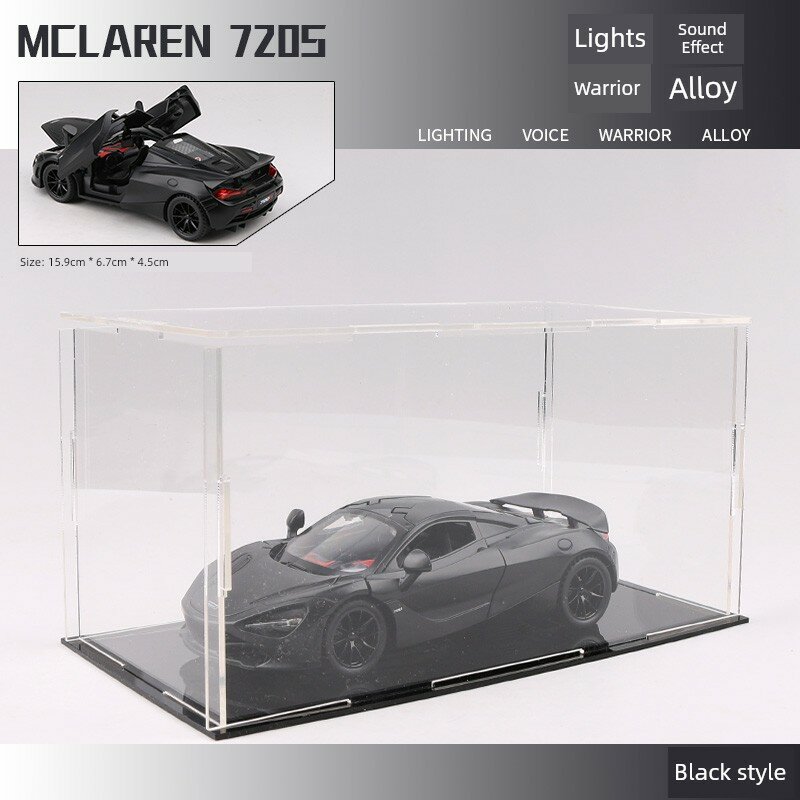 Черный McLaren 720S 1:32 Масштabная модель автомобиля из цинкового сплава с коробкой, подставкой и пылезащитным колпаком