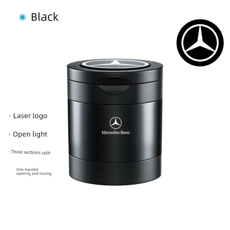 Лазерная гравировка логотип Mercedes короткая модель Аттический черный LED автомобильная пепельница для Viano