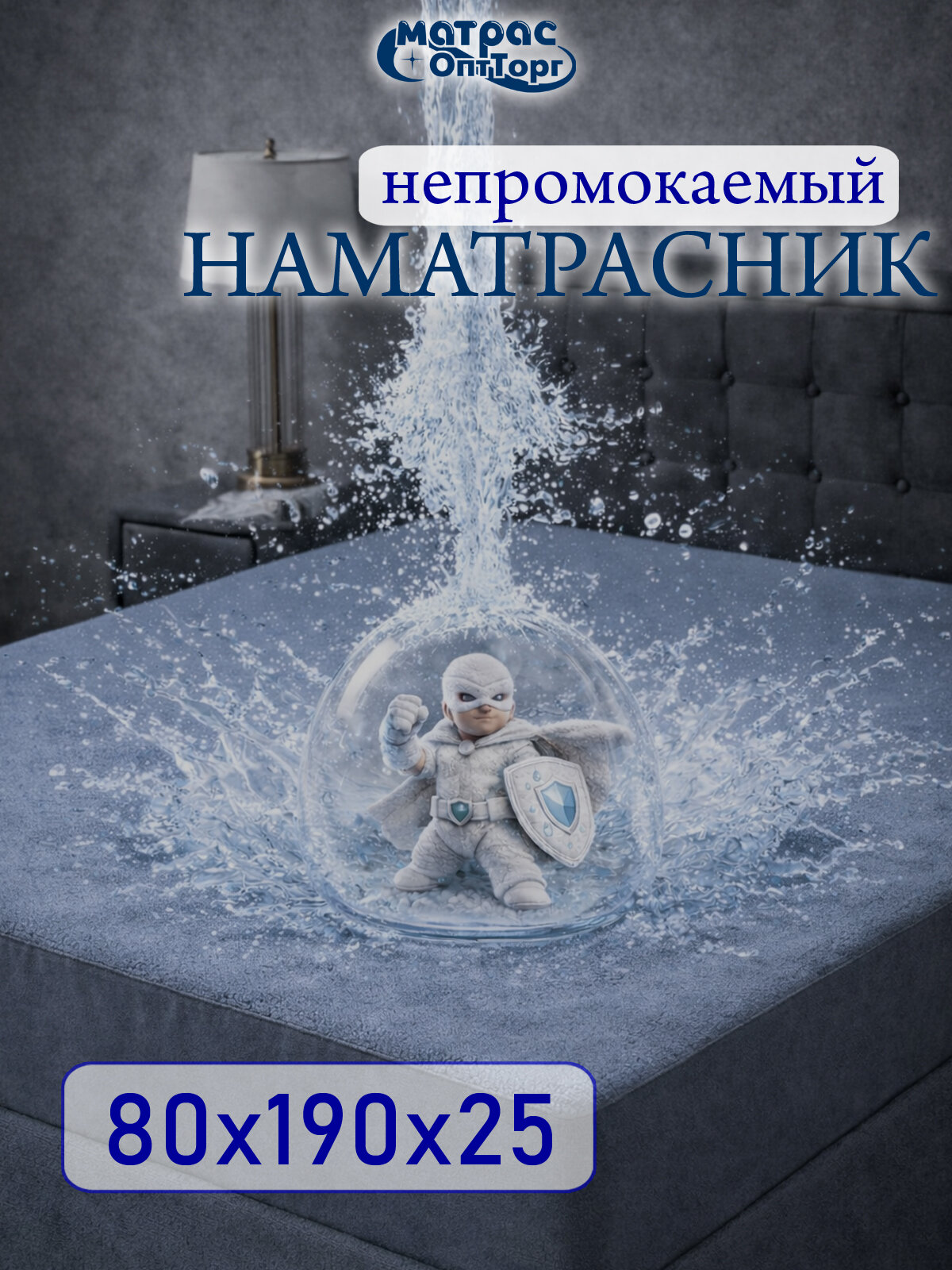 Непромокаемый наматрасник 80х190 на резинке с бортом 25 см Аквастоп-Мулетон, Графит