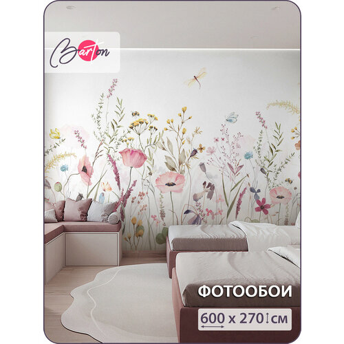 фото Фотообои на стену флизелиновые 3d полевые цветы бабочки 600х270 см bartonwall k285_w barton wallpapers