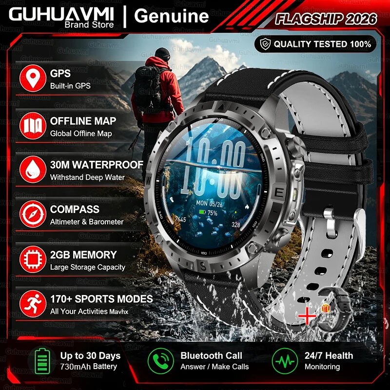 Military Smart Watch GPS AMOLED 2GB Starlight Leather