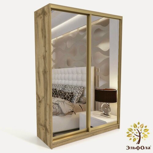 Изображение товара Шкаф-купе ЭльфОла "Элеганс", двухстворчатый, 100*45*240 см, дуб вотан, профиль золото