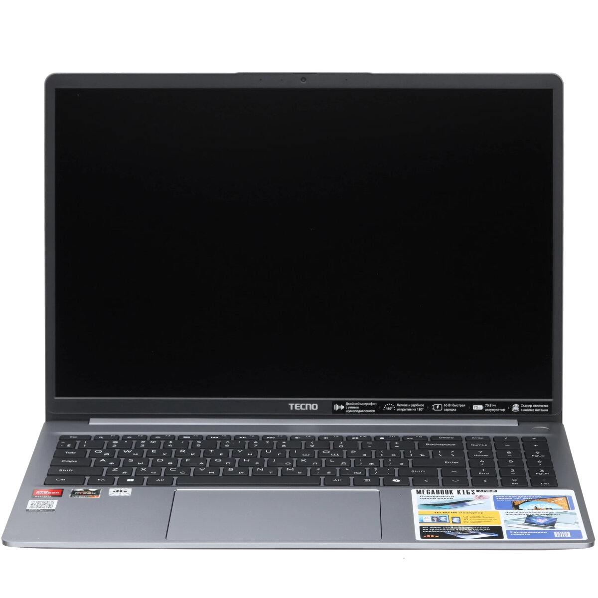 16" Ноутбук Tecno Megabook K16S, AMD Ryzen 7 5800U, DDR4 16ГБ, SSD 1ТБ, AMD Radeon Graphics, Windows 11 Home, Grey — фото 1
