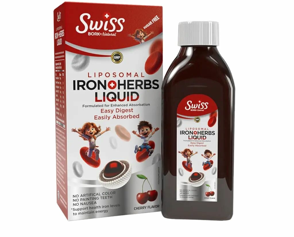 Swiss Bork Natural Liposomal Iron Herbs Liquid, Натуральная Жидкость Липосомального Железа 150 мл