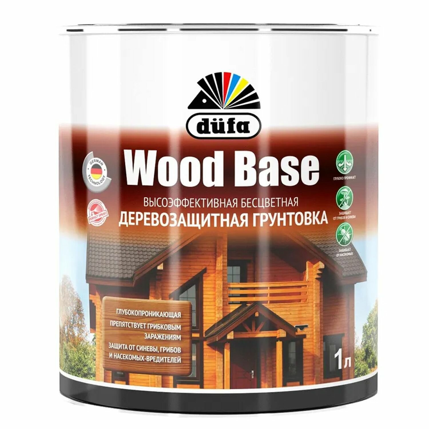 Грунт для защиты древесины Dufa Wood Base с биоцидом бесцветная 1 л — фото 1