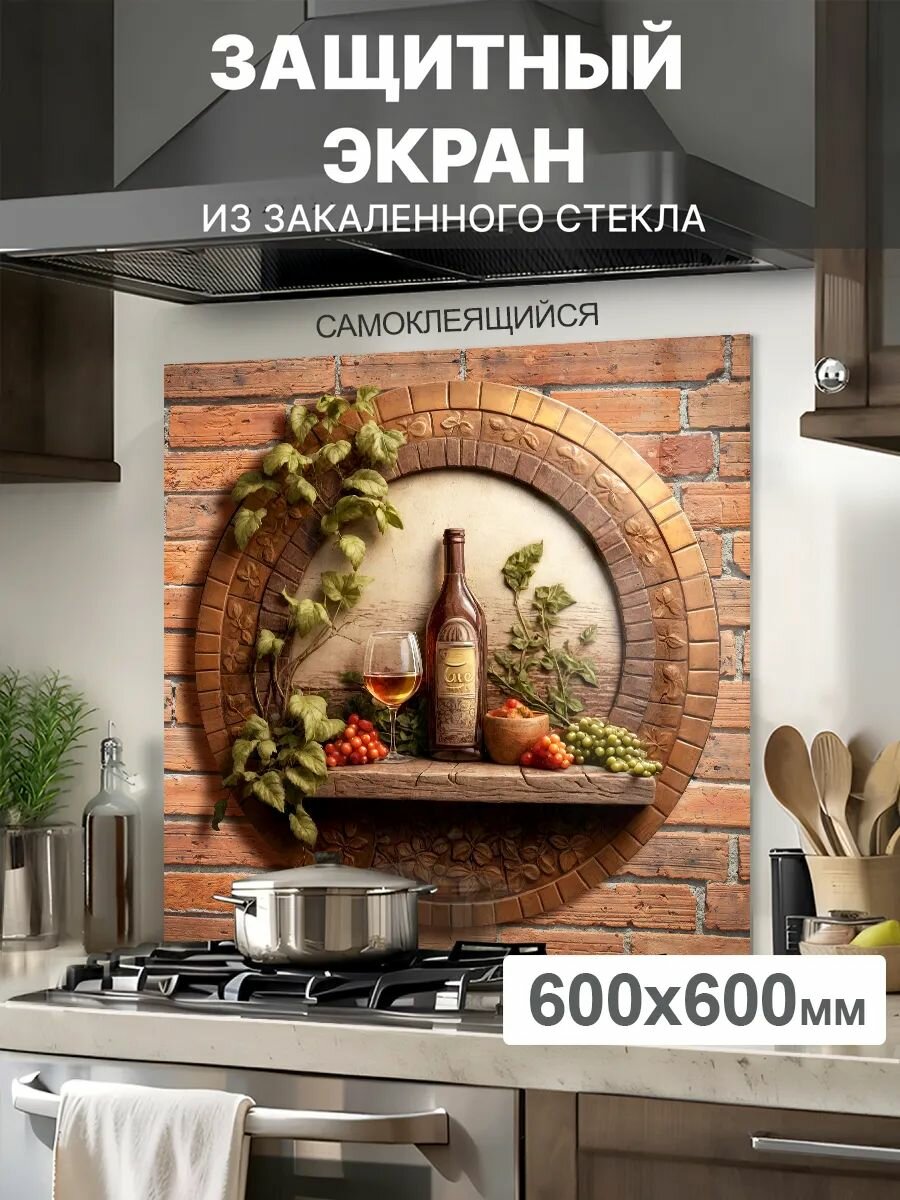 Защитный экран от брызг на плиту 600х600х4мм. Стеновая панель для кухни из закаленного стекла. Фартук для кухни на стену