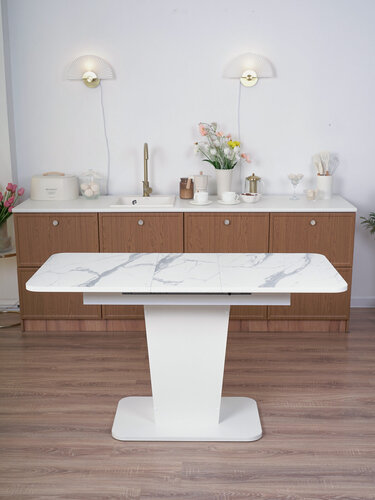 Изображение товара Стол кухонный обеденный раздвижной Грант 108(138)х68см ПластикNo3027кромкаБелаяЛДСПбелое