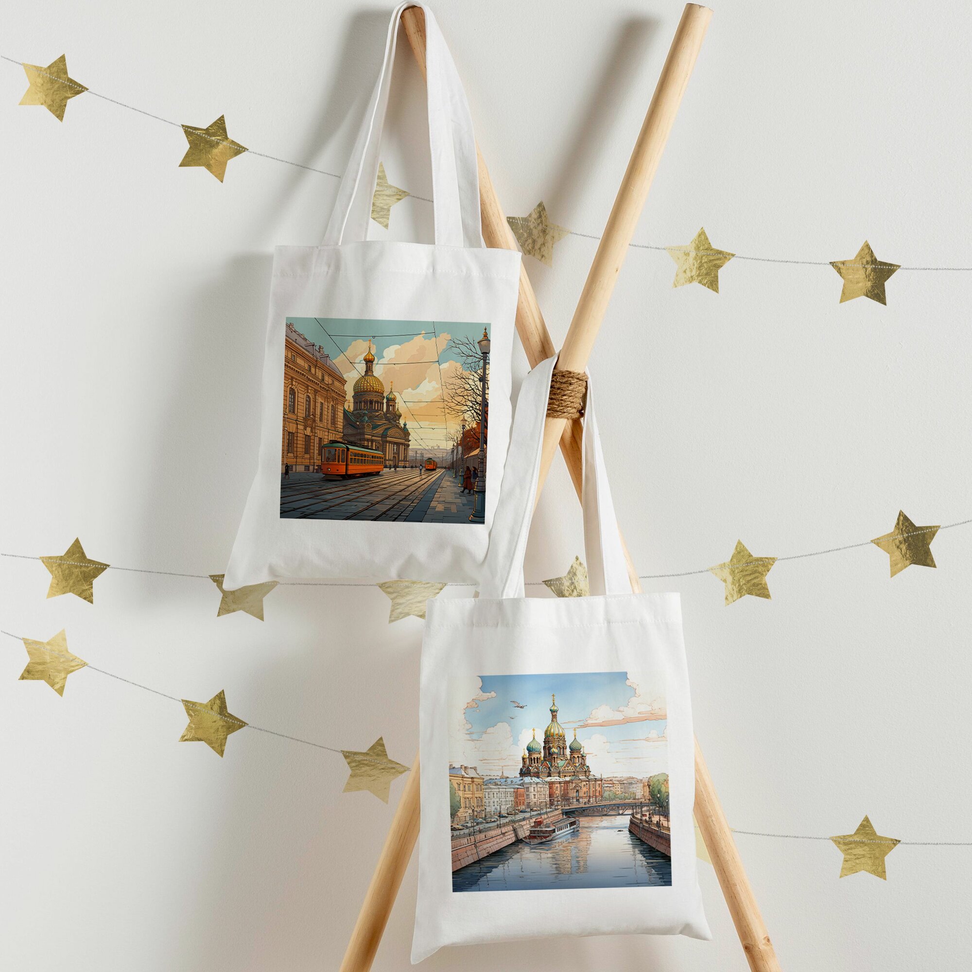 Комплект сумок шоппер Gerasim Комплект набор два шоппера с принтом "Санкт-Петербург" 