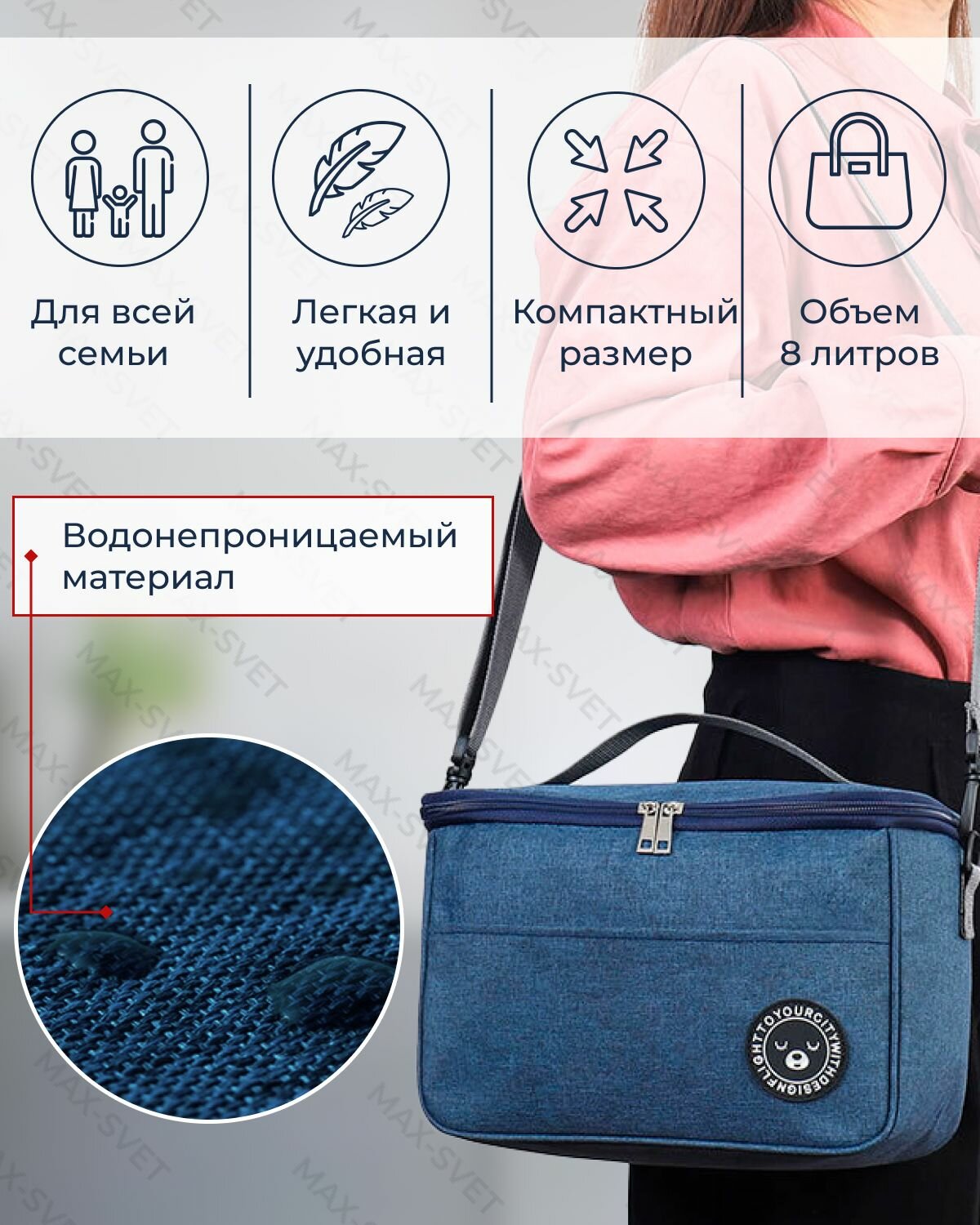 Сумка холодильник 30 л с ремнем на плечо и ручками / термосумка