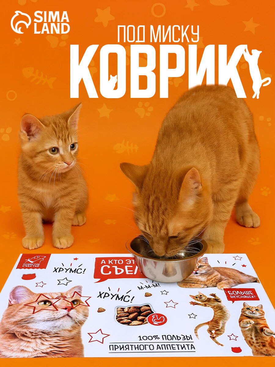 Коврик под миску "А кто это все съел?", 43 х 28 см, пластик, белый