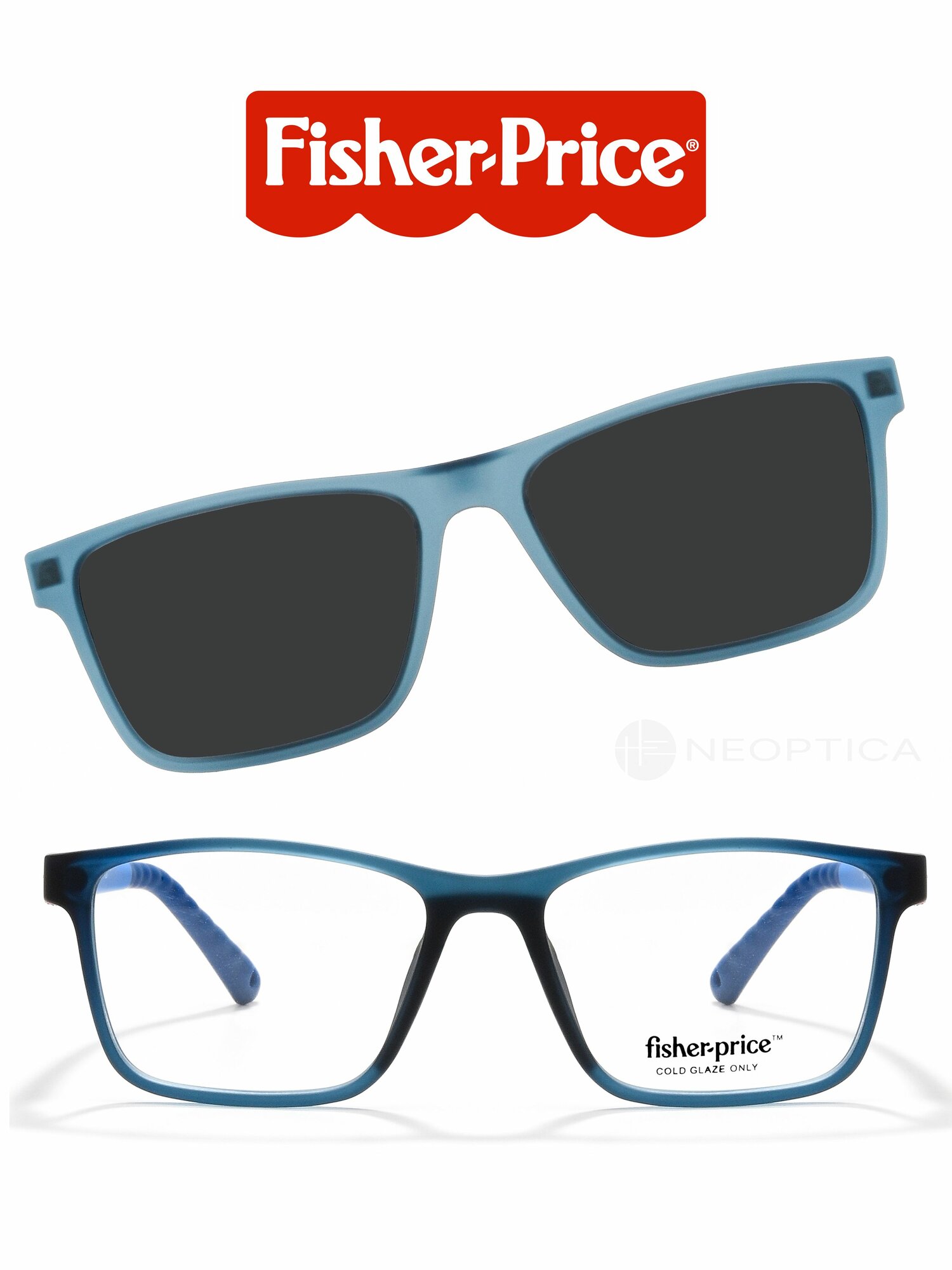 Детская оправа для очков Fisher Price (Фишер Прайс) FPCL007 BLUE размер 51 с солнцезащитным клипоном антивандальная