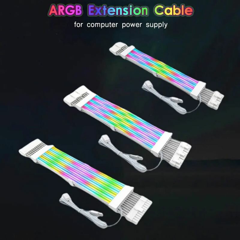 Комплект удлинительного кабеля для блока питания компьютера 18AWG ARGB Sync, ATX 24PIN VGA, графический процессор PCI-E 8PIN RGB, цветной модуль материнской платы ПК