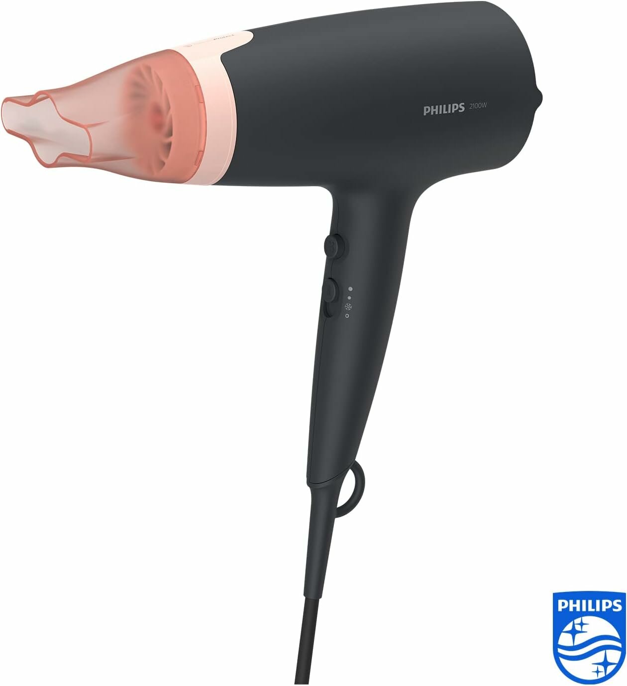 Фен Philips BHD350/10, 2100Вт, ионизация, термозащита, шнур 1,8 м, чёрный/розовый
