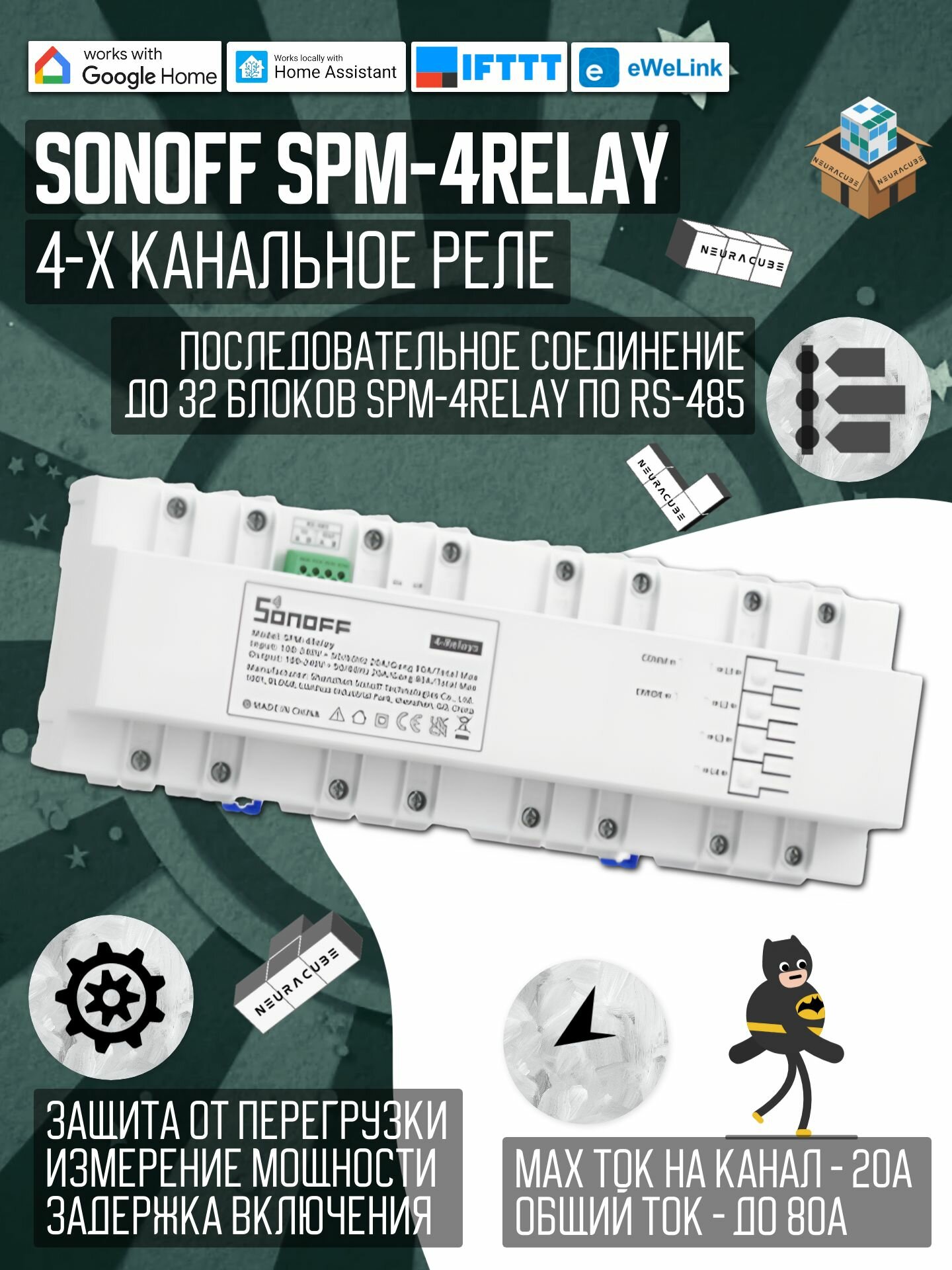 4-х канальный модуль Sonoff SPM-4Relay