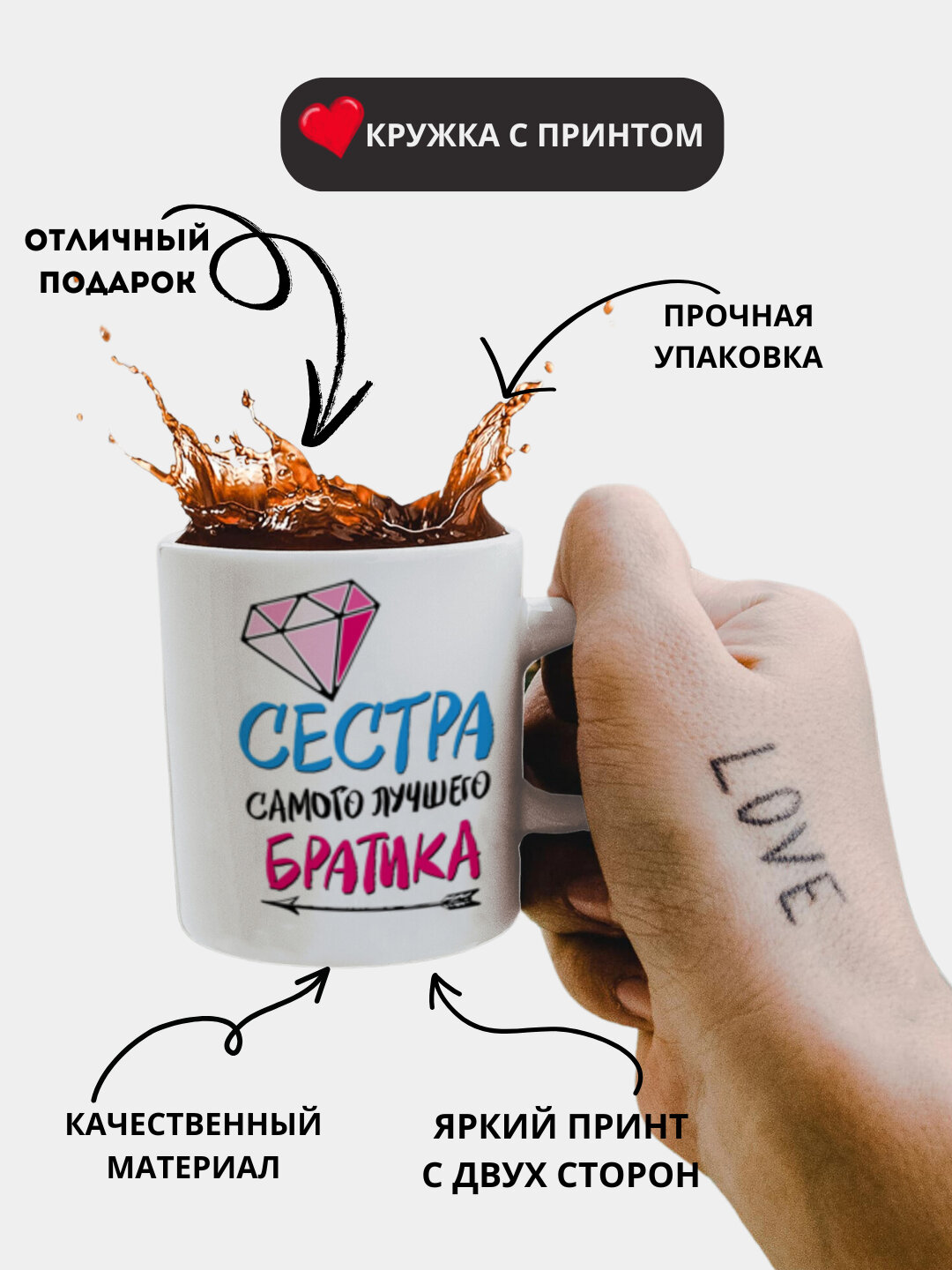 Кружка в подарок, с принтом, керамическая, дедушке, маме, бабушке