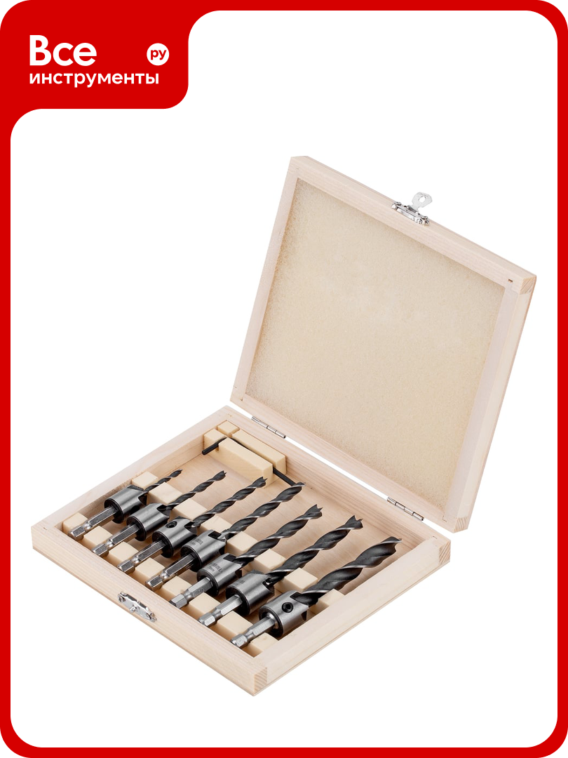 Набор сверл зенкеров по дереву 3-10 мм 7 шт Denzel 704272