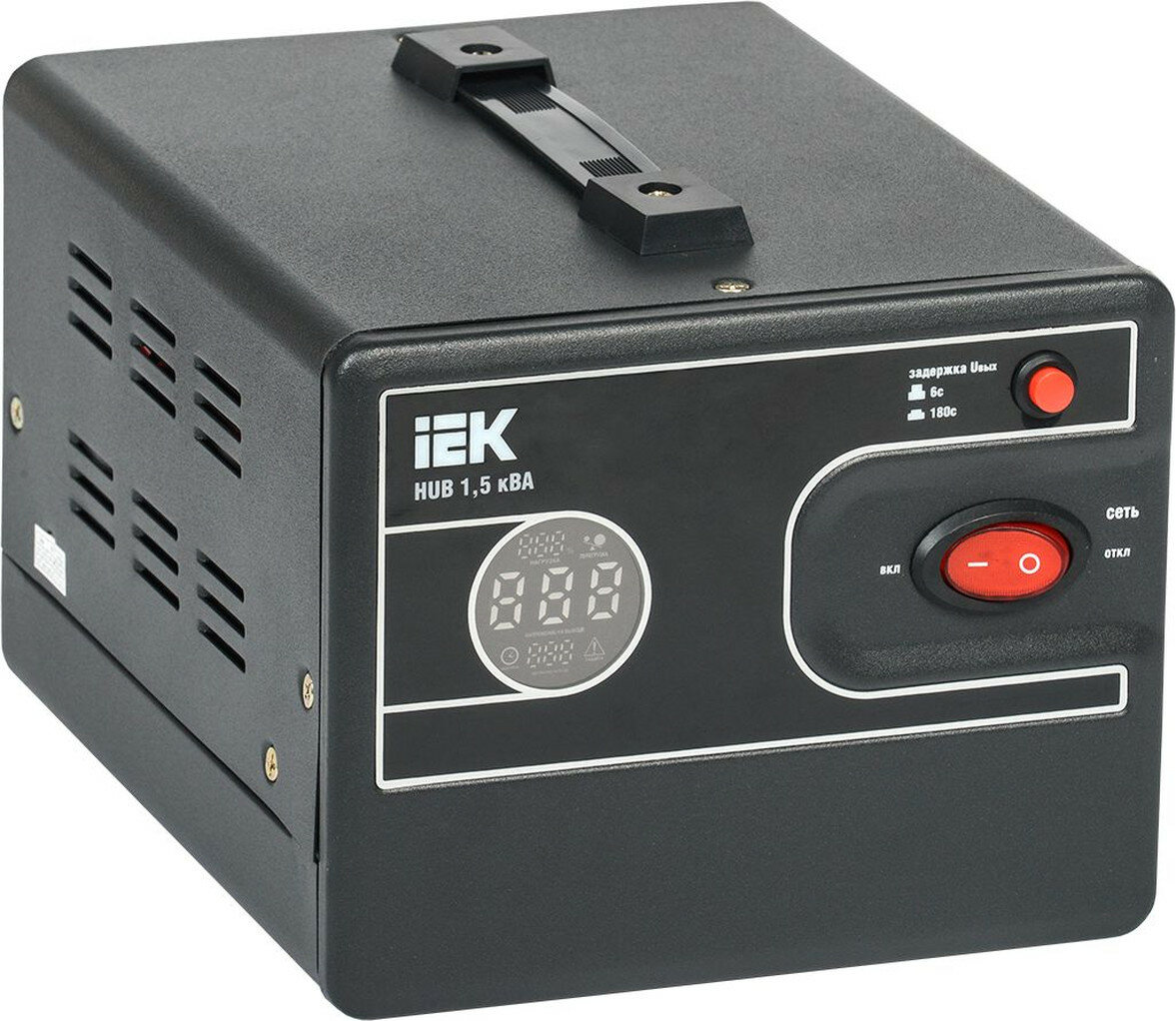Стабилизатор напряжения IEK HUB релейный напольный однофазный 1500 ВА черный