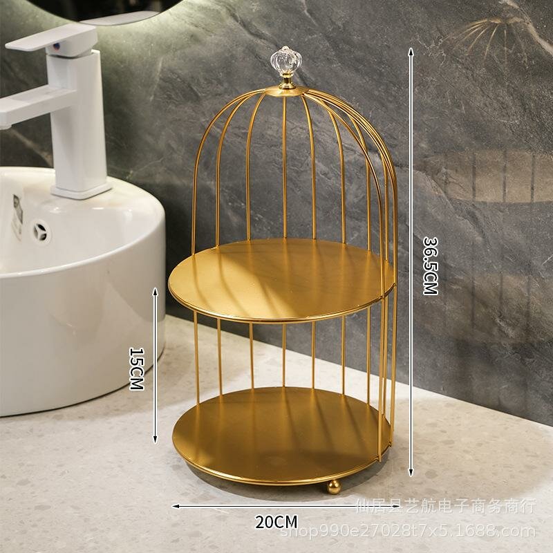 Органайзер металлический золотой, двухъярусный, для косметики, парфюмерии и украшений, декор — фото 1