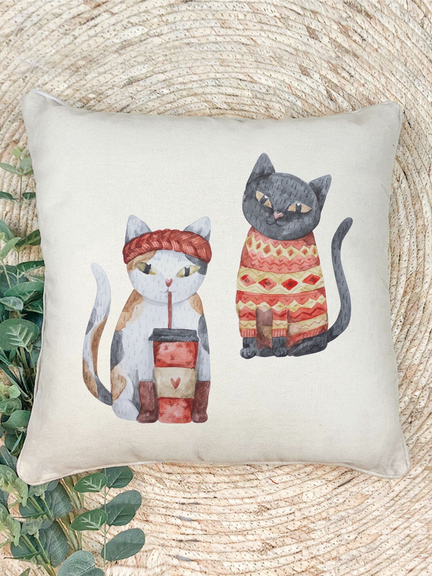 Наволочка для декоративной подушки Gerasim "Зимние котики", 41х41 см, эко-ткань хлопок/полиэфир