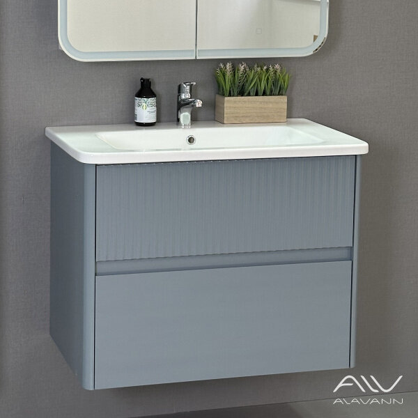 Тумба с раковиной Alavann Wave 80 голубой деним