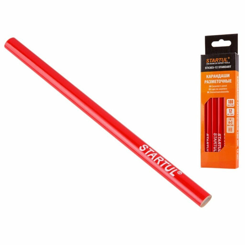 Карандаши малярные STARTUL 12 шт 180 мм Master серые деревянные