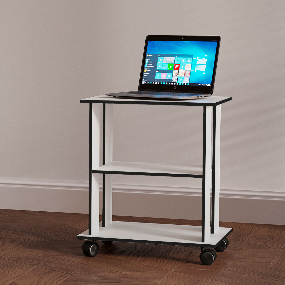 Журнальный столик на колесиках с полкой  цвет Белый  мобильный