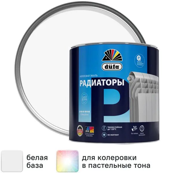 Эмаль для радиаторов Dufa Aqua-Heizkorperlack глянцевая цвет белый 0.75 л
