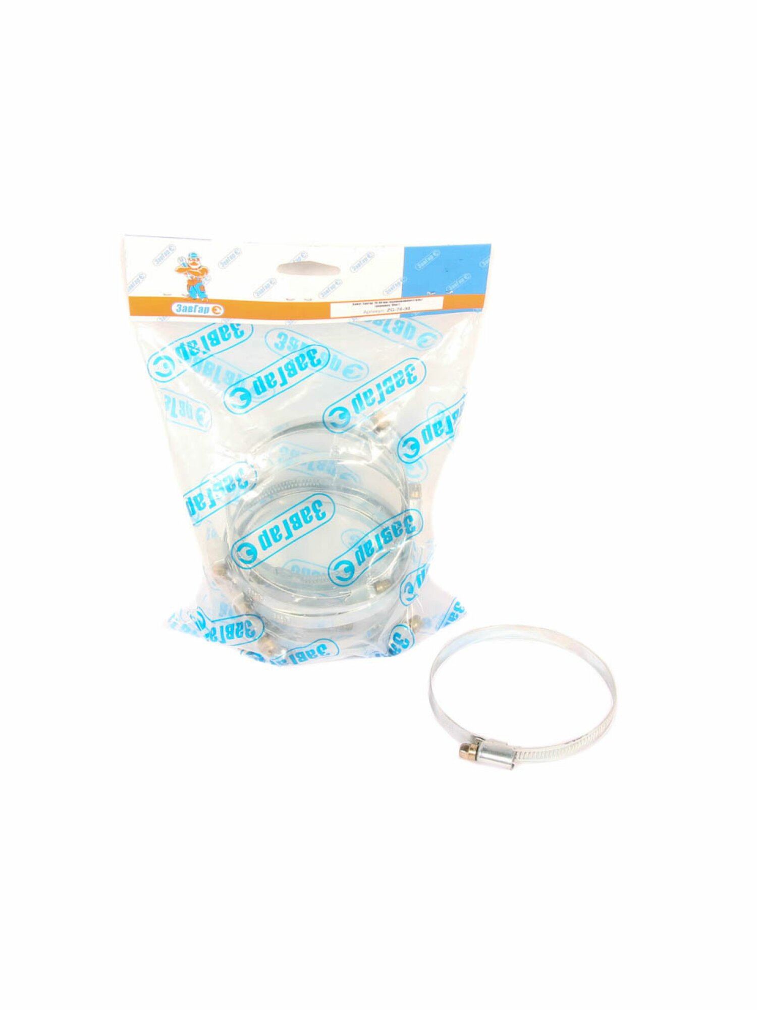 Хомут червячный 70 90 мм  ЗавГар  оцинкованная сталь упаковка 10 шт