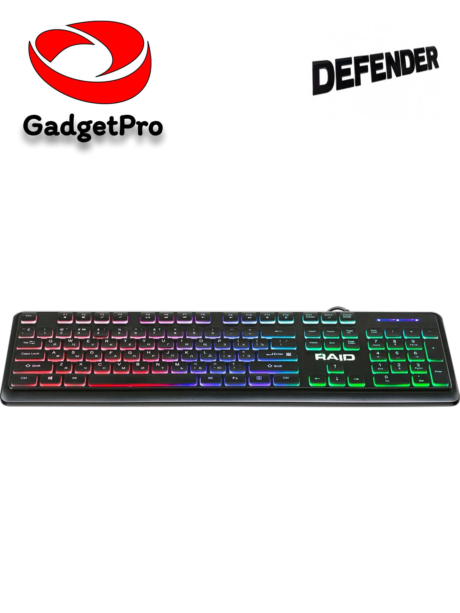 Игровая клавиатура Defender Raid GK-778DL, мембранная, полноразмерная, 104 клавиши, USB, RGB Rainbow подсветка, черная — фото 1