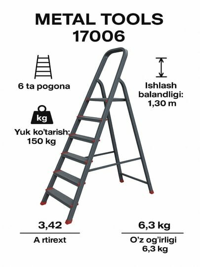 Складная металлическая стремянка 6 ступеней 17006, алюминиевая лестница для дома и дачи