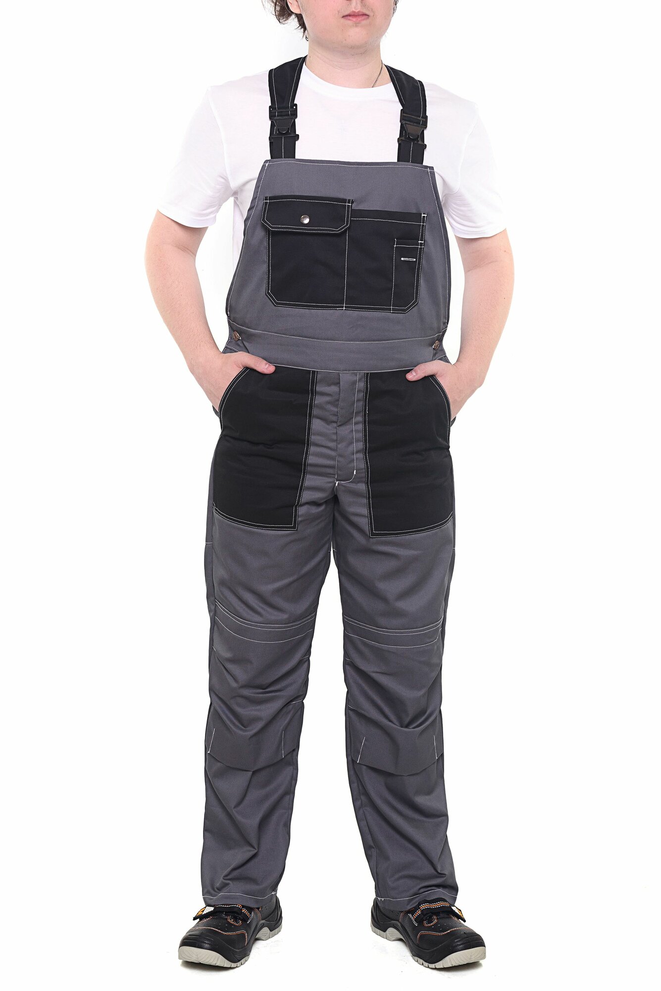 Полукомбинезон рабочий Чикаго мужской серый размер 52-54 рост 170-176 летний плотная ткань
