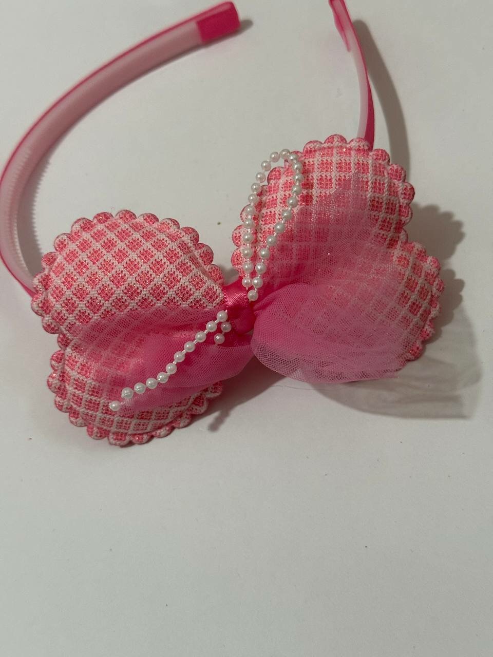 Ободок, для девочек, пластик, с бантом и стразами, 1 шт, розовый 02