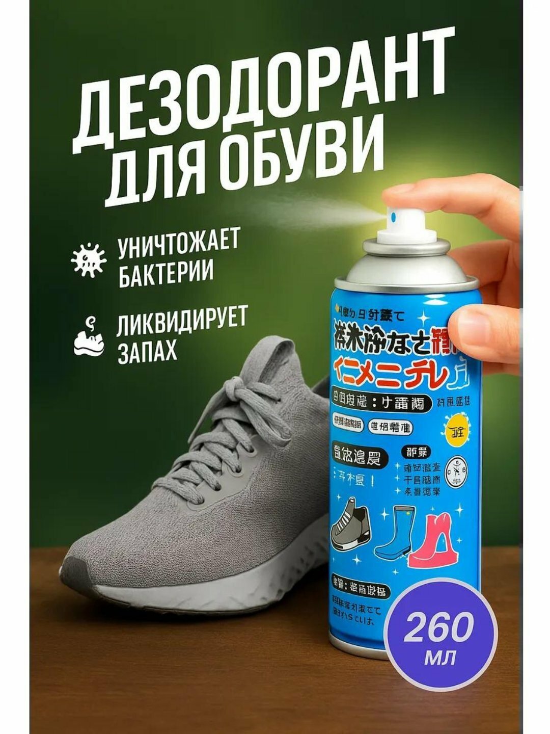 Дезодорирующий спрей для ног и обуви, гигиеническое средство против запаха пота