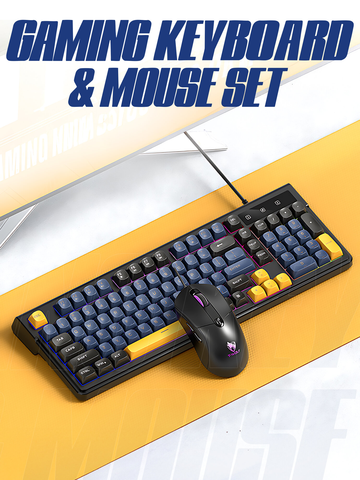 Игровой набор клавиатура и мышь T-WOLF TF330 с подсветкой, проводная, 98 клавиш, DPI до 7200