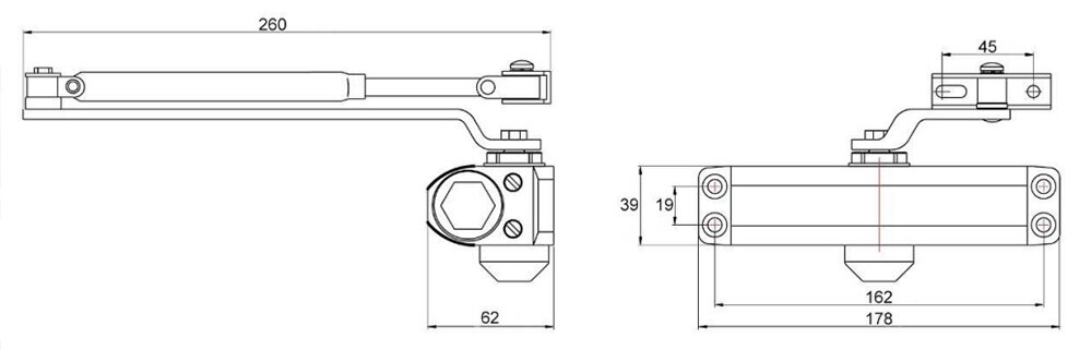 Дверной доводчик Alarmico ALDC-65B, механический, рычажная тяга, до 65кг, коричневый — фото 1