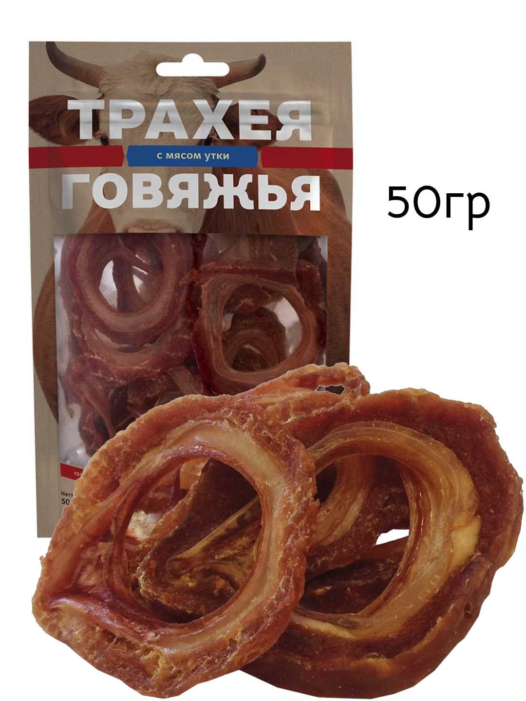 Деревенские лакомства для собак Трахея говяжья с мясом утки 50г