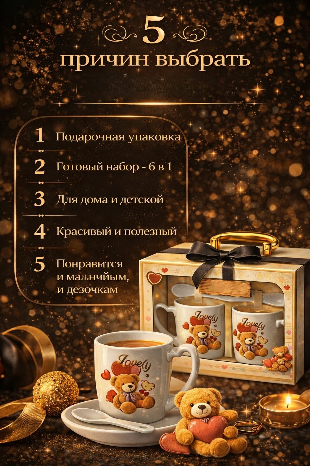 Подарочный набор кружек премиум, 6 в 1 для двоих