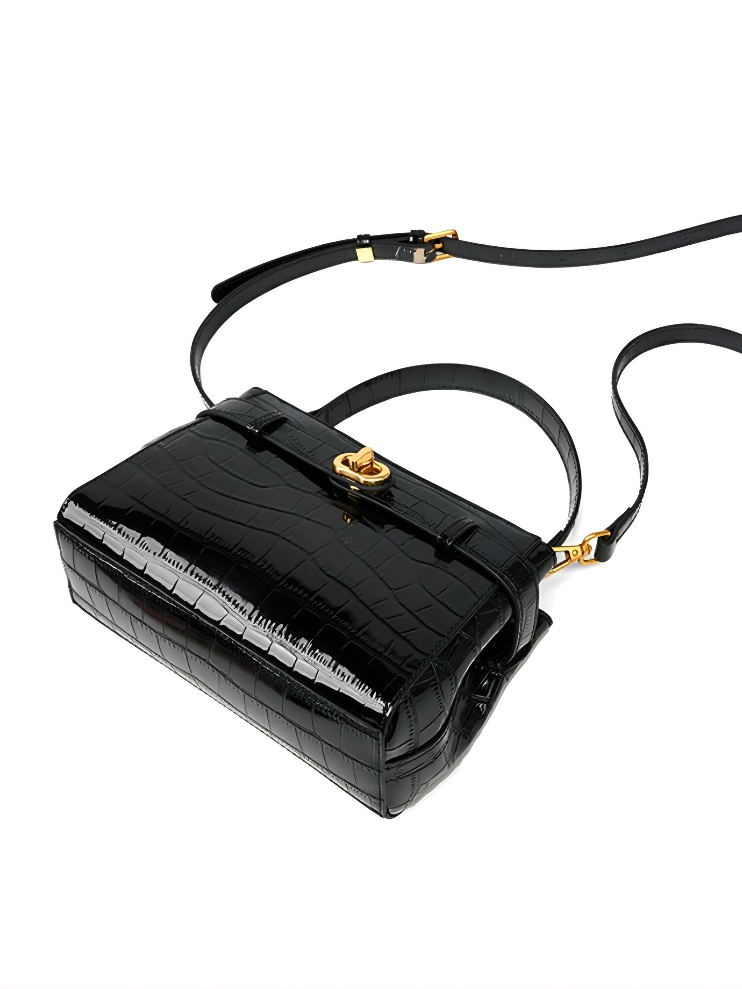 Сумка кросс-боди  из натуральной кожи, фактура под рептилию, черный — фото 1