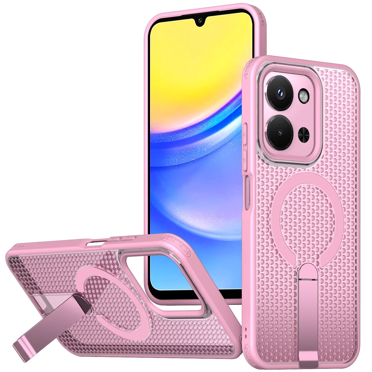 Чехол Poco M6 Pro 4G Luxury С Магнитной Подставкой, Теплоотводом, Ударопрочный, Прочный FX- Pink