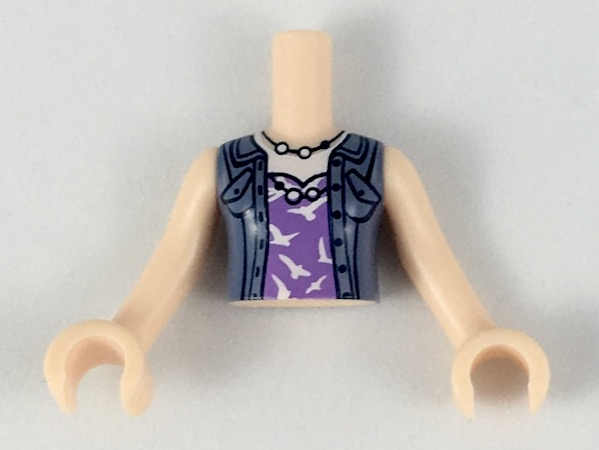 Torso Mini Doll Girl Medium Lavender Top with White Birds, Sand Blue Vest Pattern, Light Nougat Arms with Hands, FTGpb217c01 Medium Nougat U
