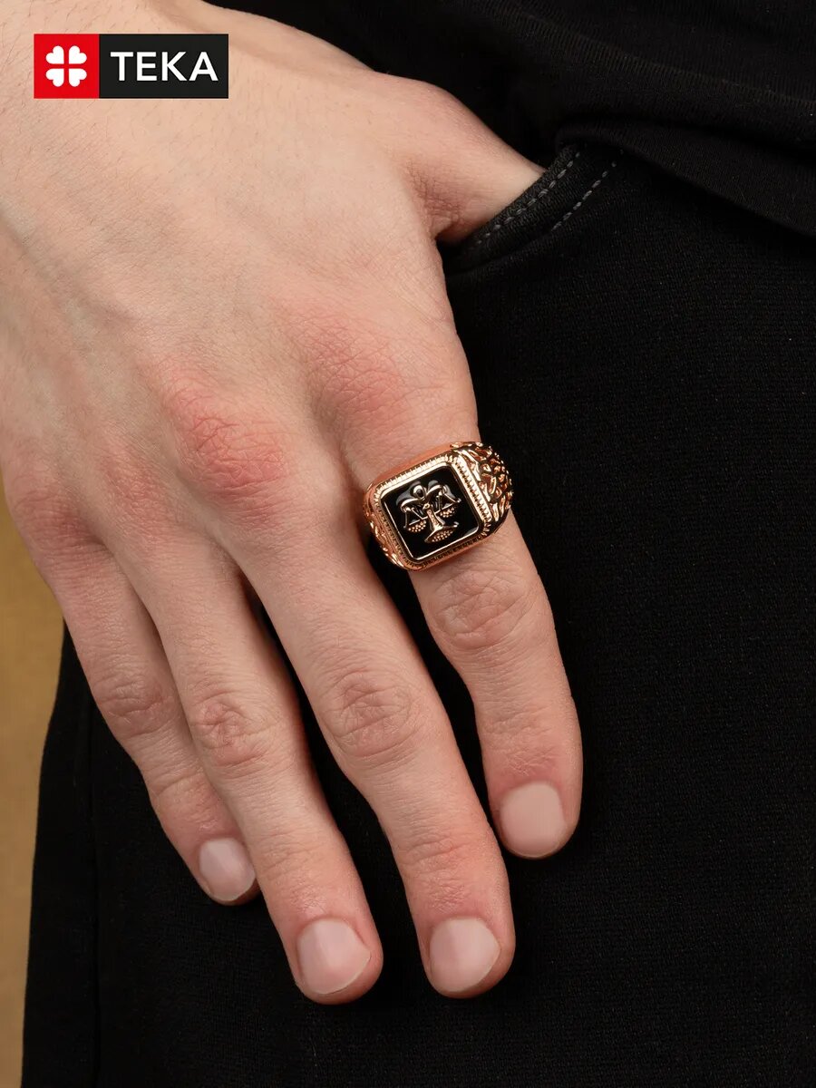 Печатка TEKA, эмаль, размер 23, черный, золотой — фото 1