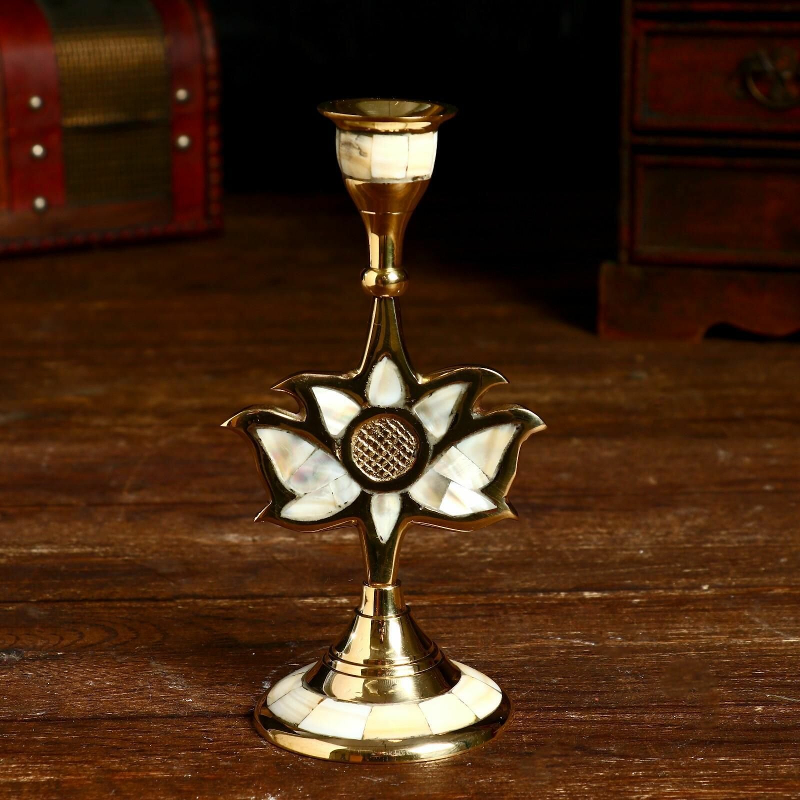 Подсвечник Цветок востока  8 8.5 16.5 см латунь перламутр