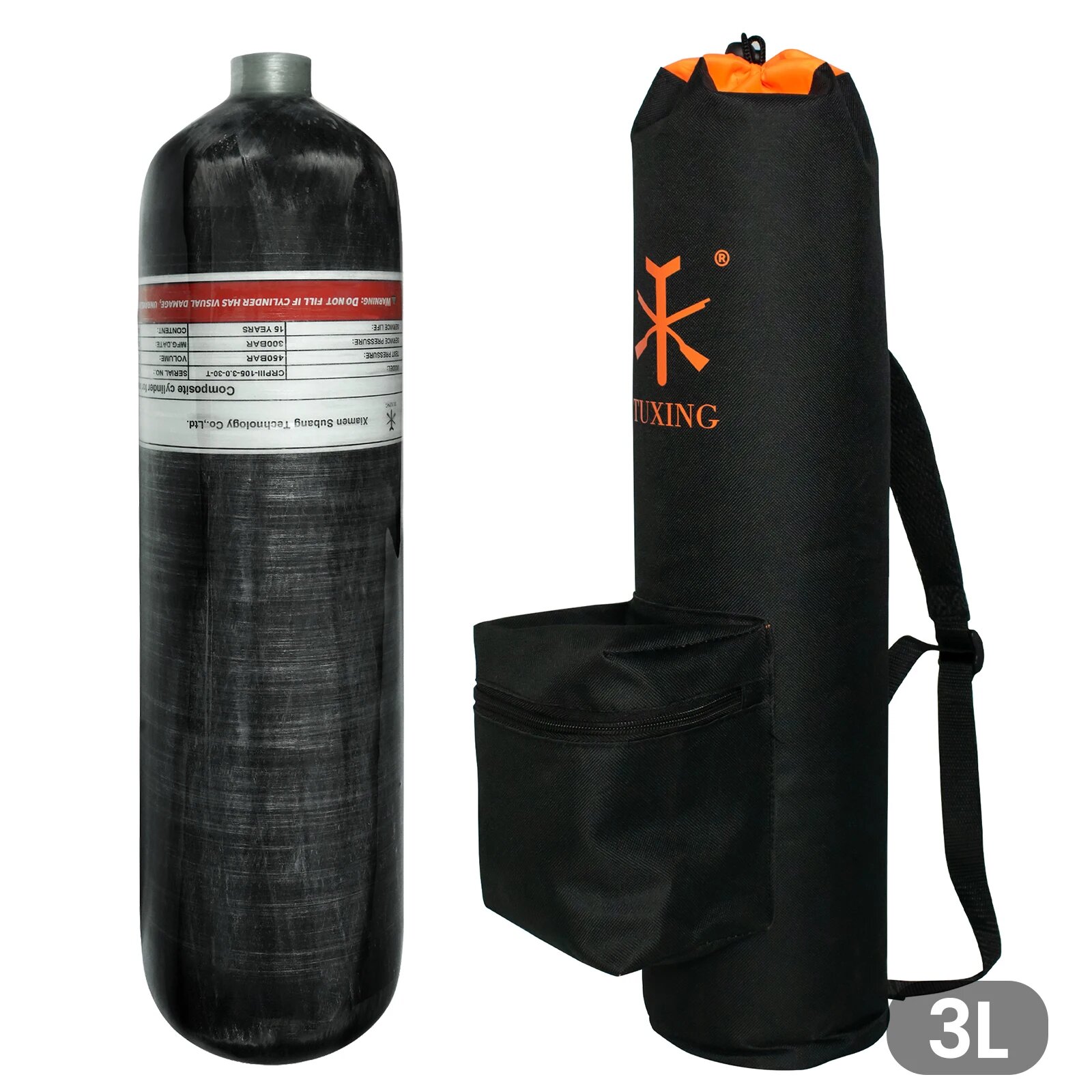 TUXING 4500PSI 3L цилиндр из углеродного волокна с рюкзаком HPA бак для дайвинга высокого давления оборудование для дайвинга нить для подводного плавания M18 * 1,5, Черный